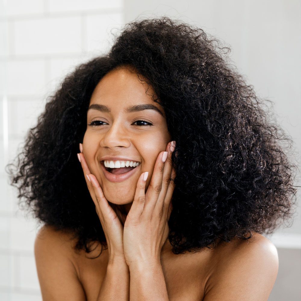 Joyful expression on woman's face