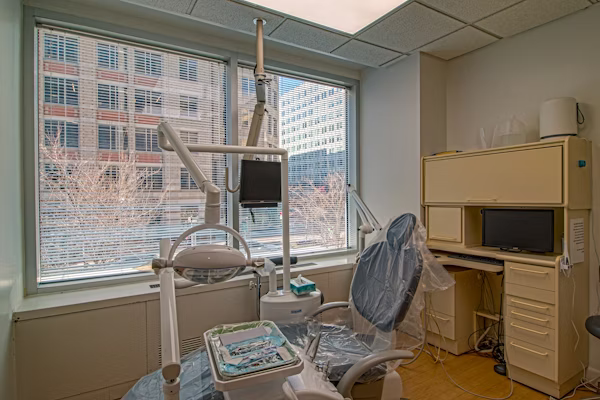 Dental office with chair and equipment